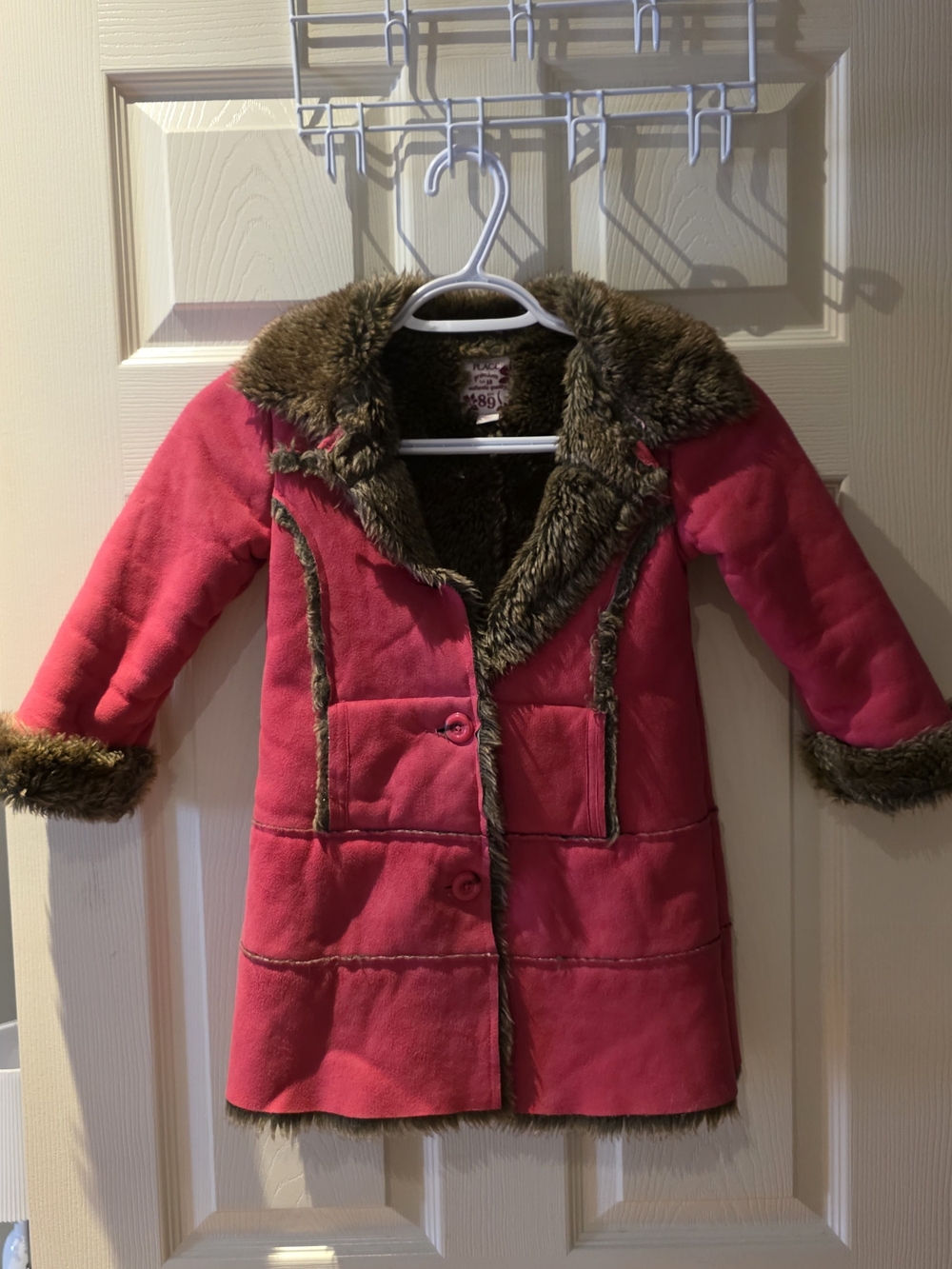 Place Girls Fuchsia Faux-Fur Trim Pea Coat